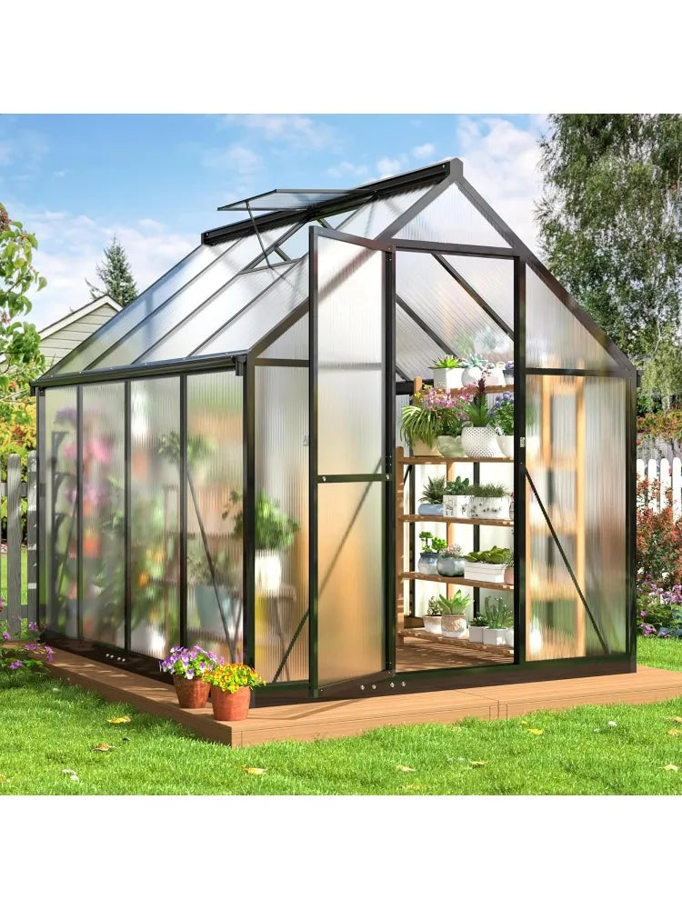 6x7.5 FT Greenhouse for Outdoors, Polycarbonate Greenhouse with Quick Setup Structure and Roof Vent, Aluminum Large