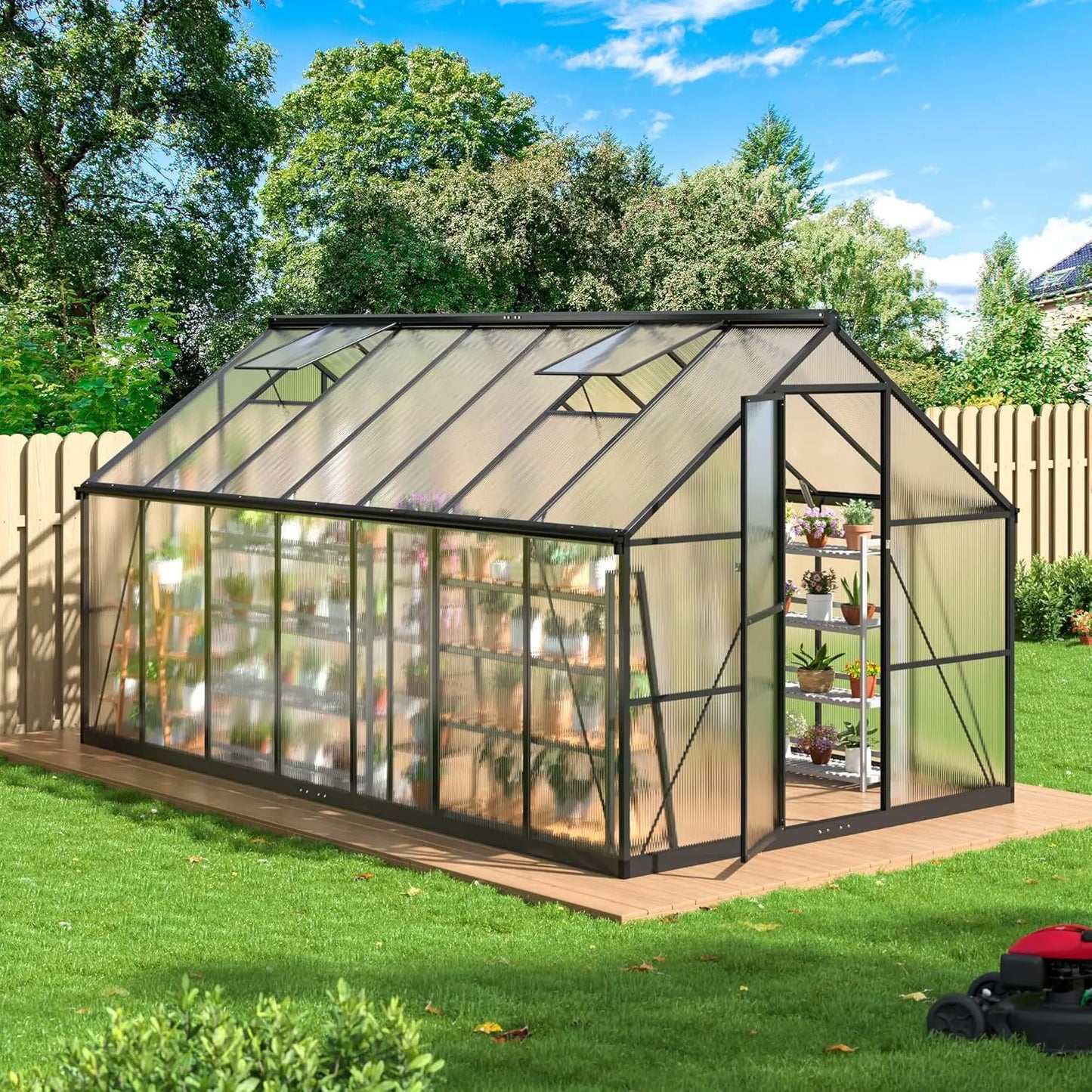 8x14 FT outdoor quick installation structure greenhouse with ventilation windows, aluminum greenhouse in garden backyard