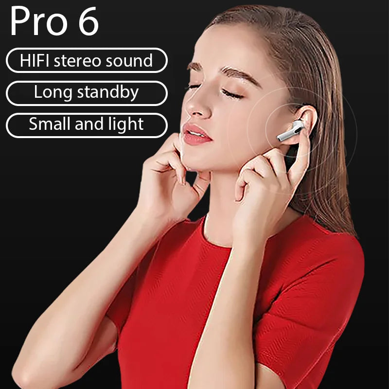 Original Air Pro 6 TWS Wireless Bluetooth Headset 5.3 Headphone Mini Earphone with Mic Charging Box for Xiaomi iPhone Earbuds