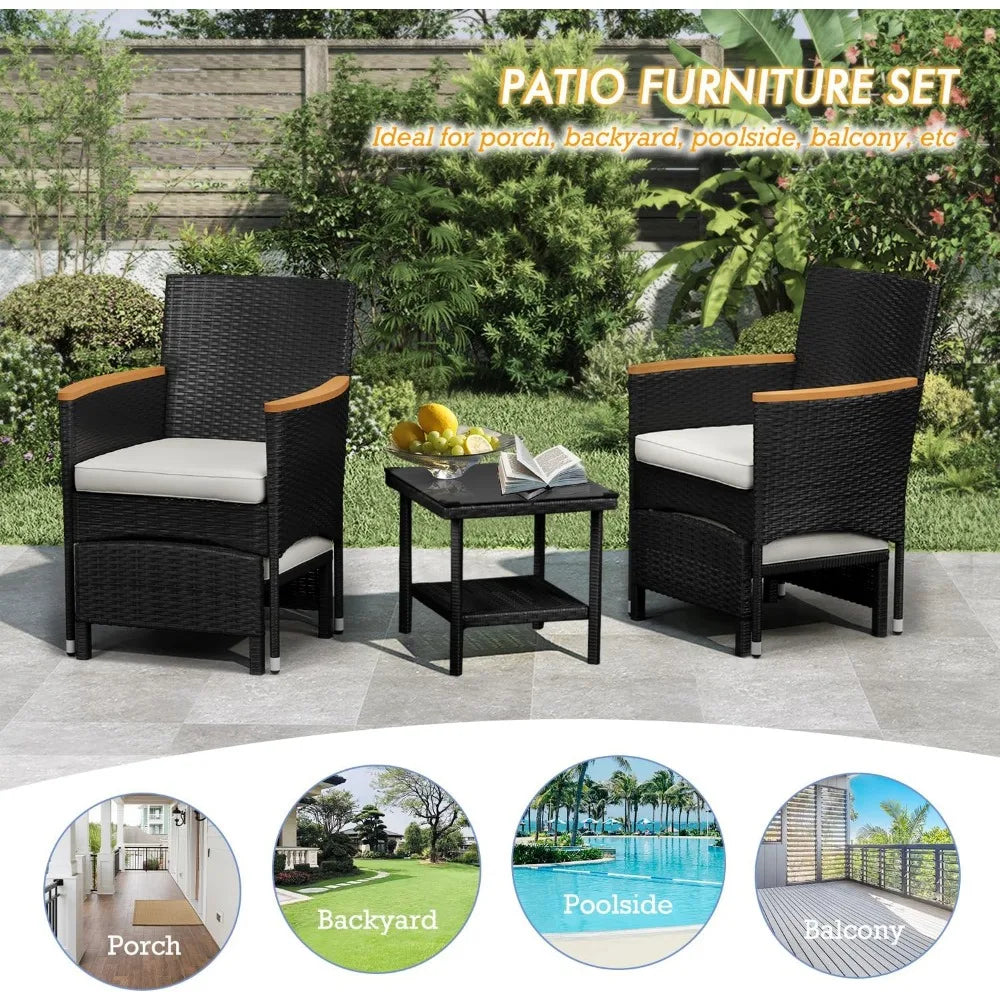 5 PCS Patio Furniture Set with Table & Ottoman Furniture Patio Set Bistro Wicker Patio Set (5PC - 2 Chair + 2 Ottoman + 1 Table)