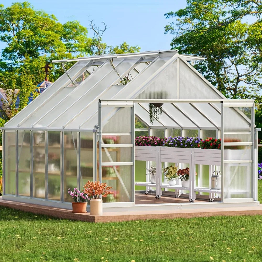 10x12FT Polycarbonate Greenhouse Heavy Duty Green Houses Aluminum Greenhouses Walk-in Greenhouse