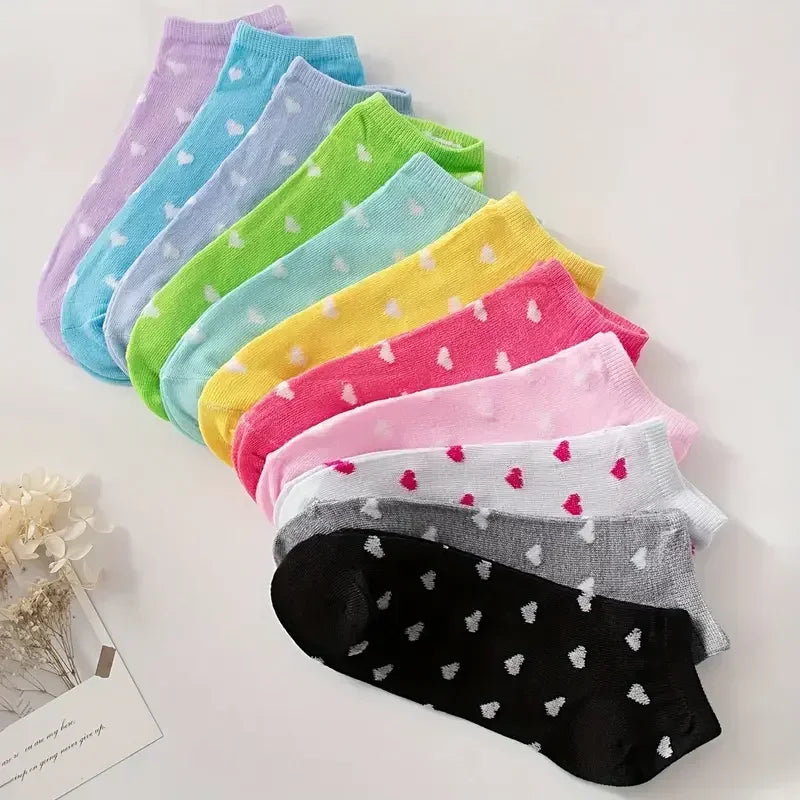 10/15/20/30/40/Pairs Heart Print Socks, Valentine's Day Candy Colored Ankle Socks, Women's Stockings & Hosiery