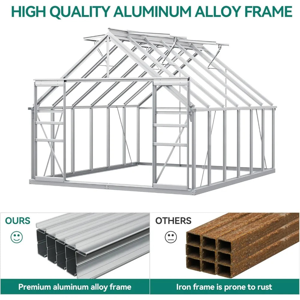 10x12FT Polycarbonate Greenhouse Heavy Duty Green Houses Aluminum Greenhouses Walk-in Greenhouse