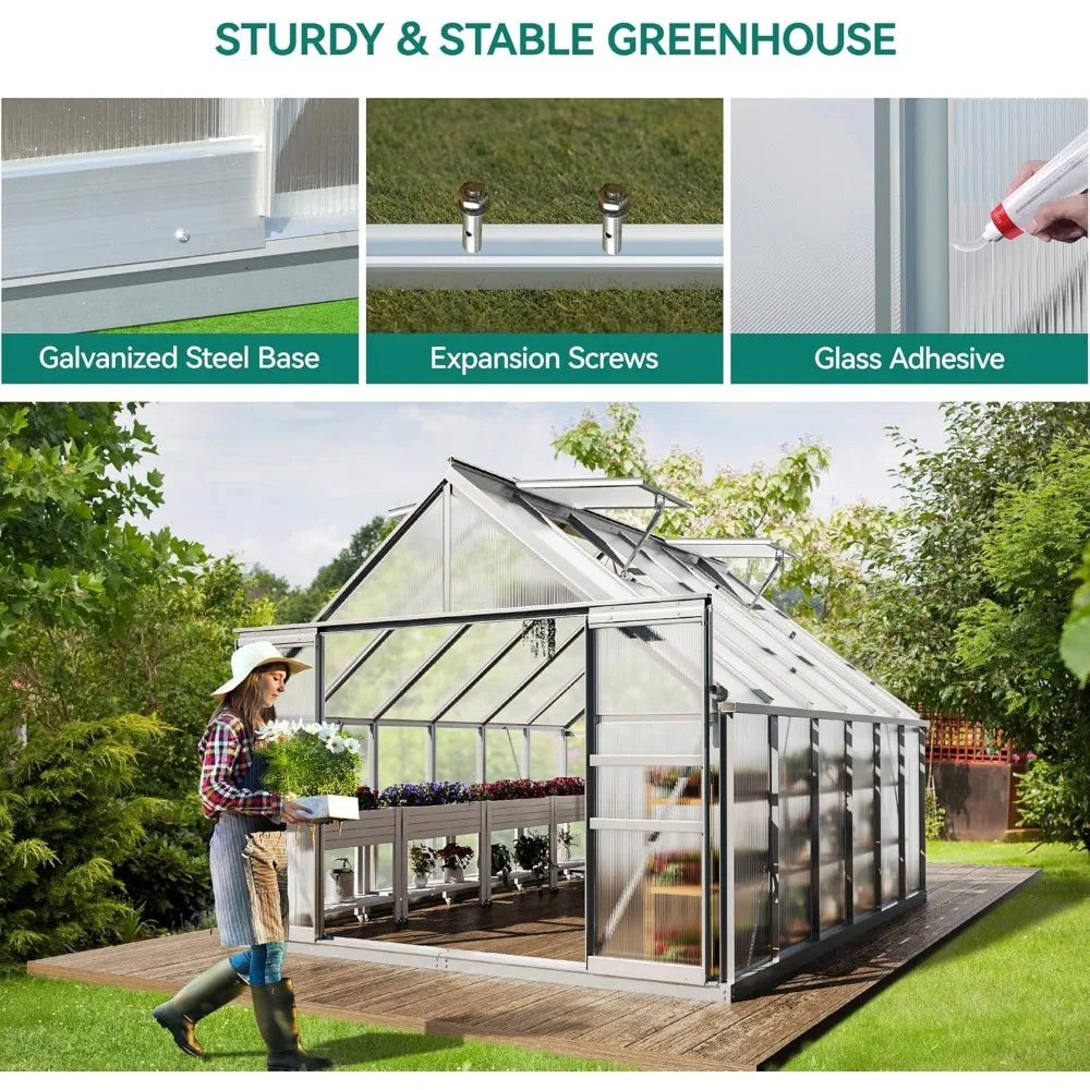 10x12FT Polycarbonate Greenhouse Heavy Duty Green Houses Aluminum Greenhouses Walk-in Greenhouse